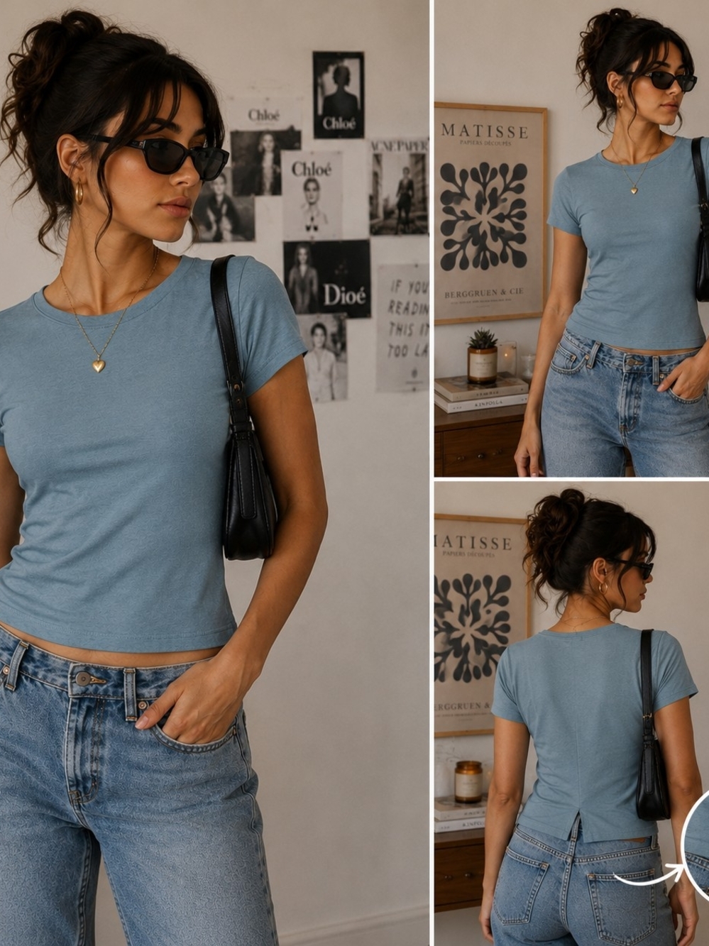 Matty M Size Large Side Slit Blue Casual T-Shirt